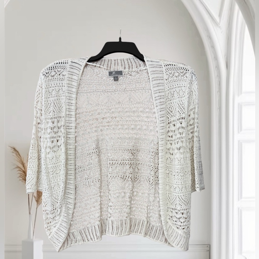 LIKE NEW Elegant White Open-Knit Sweater BY JM Collection
